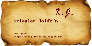 Kriegler Jolán névjegykártya